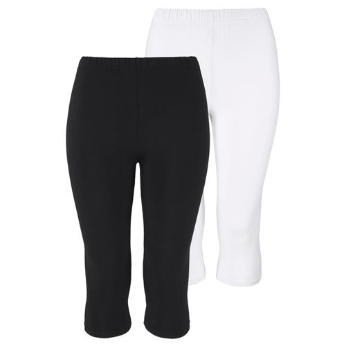 Leggings BOYSEN'S, Damen, Gr. 36, N-Gr, schwarz-weiß (weiß, schwarz), Jersey, Obermaterial: 95% Baumwolle, 5% Elasthan, unifarben, Basic, schmal 3/4-Länge, Hosen, in Capri-Länge