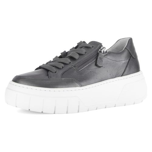 Plateausneaker GABOR, Damen, Gr. 39, silber (altsilberfarben), Kalbsleder, unifarben, sportlich, Schuhe, Freizeitschuh, Halbschuh, Schnürschuh mit modischer Plateausohle