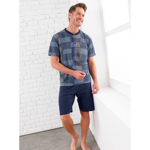 Shorty NORMANN, Herren, Gr. 48/50, blau (marine, mittelblau, bedruckt), 100% Baumwolle, Homewear-Sets