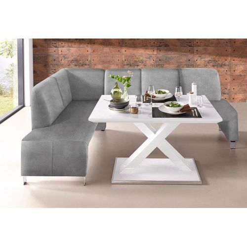 Eckbank EXXPO - SOFA FASHION "Intenso, viele Bezugsstoffe Cord, Leder, Struktur 244/157 cm (B/T)", grau (hellgrau), B:244cm H:91cm T:157cm, NaturLeder;Strukturstoff (Zusammensetzung: Polyester 100%);Luxus-Microfaser (Zusammensetzung: Aufgeflockte 100% Polyester Schicht mit Prägung);Cord (Zusammensetzung: Polyester 100%), Sitzbänke, Eckbank, hohe Bodenfreiheit, frei im Raum stellbar, hoher Sitzkomf