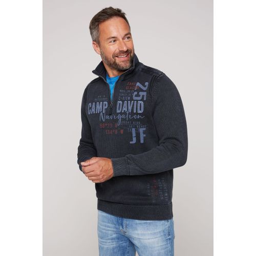 Troyer CAMP DAVID, Herren, Gr. M, blau, Material: 100% Baumwolle, bedruckt, casual, lässig geschnitten normal, hoch geschlossener Ausschnitt, Langarm eingesetzt Rippbündchen, Pullover, aus Baumwolle