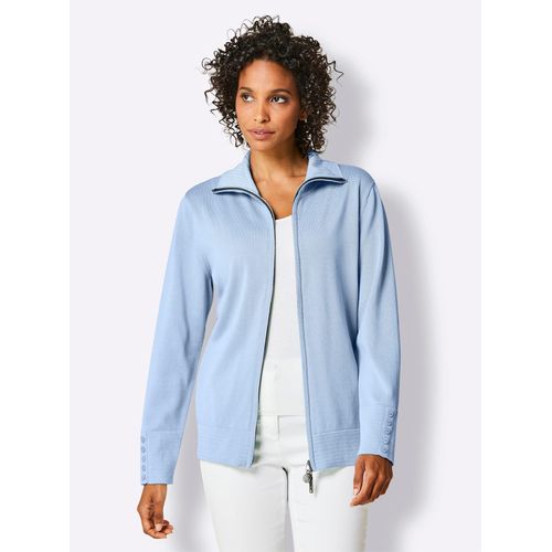 Strickjacke CREATION L PREMIUM, Damen, Gr. 36, blau (eisblau), 97% Baumwolle, 2% Polyamid, 1% Polyester, unifarben, Strickjacken