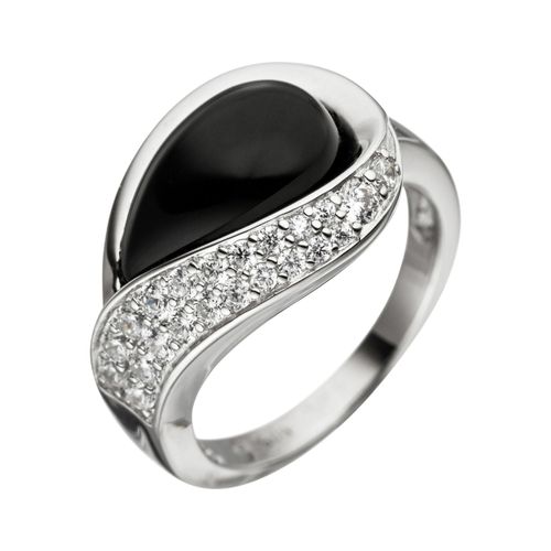 Silberring JOBO Gr. 56, silber (silber 925), Fingerringe, Damen, 56, Silber 925 (Sterlingsilber), 925 Silber mit Onyx und 22 Zirkonia