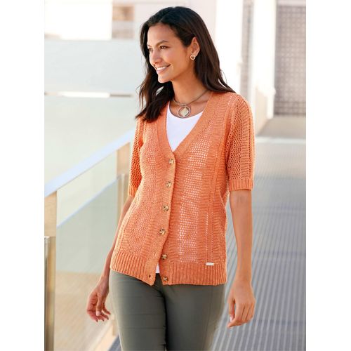 Strickjacke CASUAL LOOKS, Damen, Gr. 54, orange (papaya), 100% Polyacryl, unifarben, Kurzarm, Strickjacken