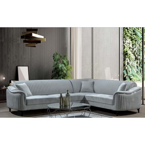 Stoff Ecksofa L-Form Sofa Design Polster Textil Eckgarnitur Samt Grau 310x240