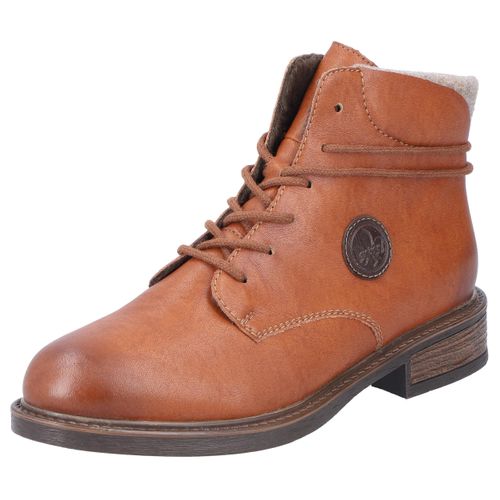 Schnürstiefelette RIEKER, Damen, Gr. 40, braun (cognac), Lederimitat, Filz, klassisch, Schuhe, Boots, Blockabsatz, mit schaftumspielender Schnürung