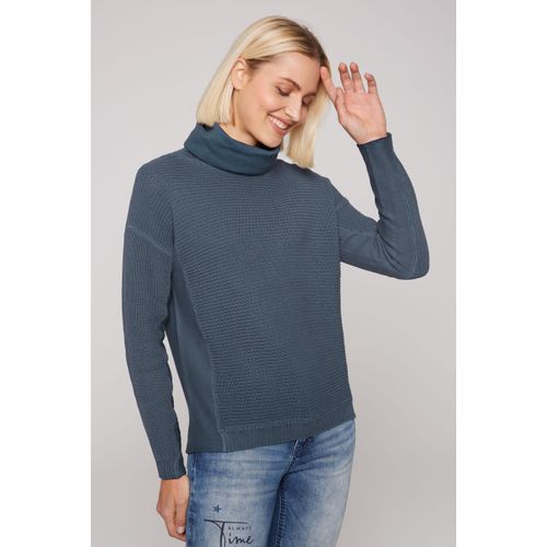 Rollkragenpullover SOCCX, Damen, Gr. M, blau, Material: 100% Baumwolle, Intarsienmuster, casual, lässig geschnitten normal, Rundhals, Langarm eingesetzt Rippstrickbündchen, Pullover, aus Baumwolle