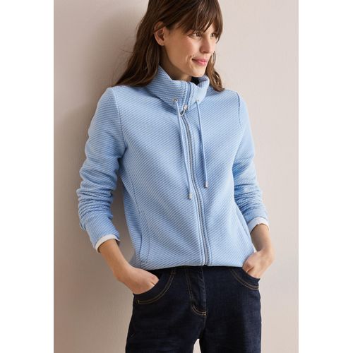 Sweatjacke CECIL, Damen, Gr. M (40), blau (fresh light blau), Sweatware, Obermaterial: 61% Baumwolle, 37% Polyester, 2% Elasthan, gemustert, casual, bequem, Langarm, Sweatjacken