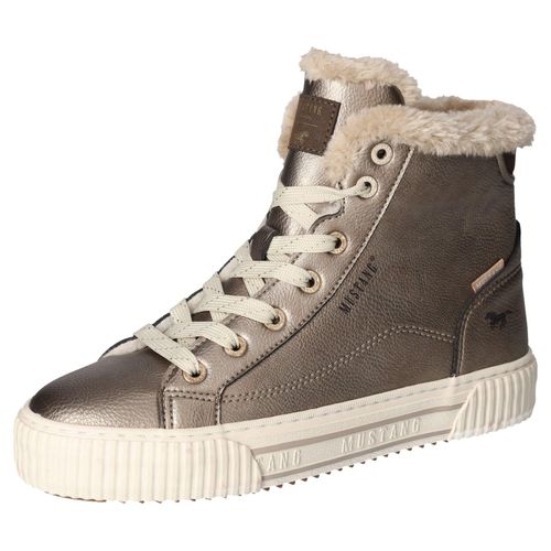 Winterboots MUSTANG SHOES, Damen, Gr. 39, braun (bronzefarben), Lederimitat, metallic, sportlich, Schuhe, Schnürboots, High top Sneaker mit Innenreißverschluss