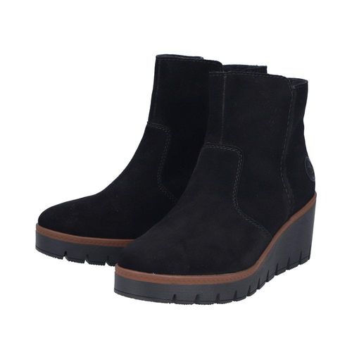 Winterstiefelette RIEKER, Damen, Gr. 41, schwarz, Veloursleder, unifarben, feminin, Schuhe, Keilboots, Basic-Stiefelette mit Innenreißverschluss, schmale Form