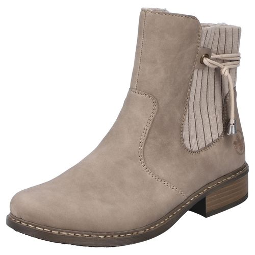 Winterstiefelette RIEKER, Damen, Gr. 41, beige, Nubuklederimitat, Elastischer Einsatz, klassisch, Schuhe, Winterboots, Chelseaboots, Blockabsatz, mit Warmfutter, schmale Form