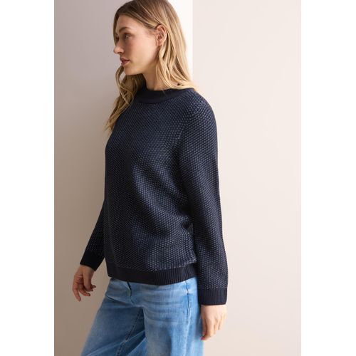 Stehkragenpullover CECIL, Damen, Gr. XL (44), blau (universal blau), Strick, Obermaterial: 60% Polyacryl, 40% Baumwolle, Strukturmuster, casual, regular fit taillenbedeckt, Langarm Rippbündchen, Pullover, mit Struktur