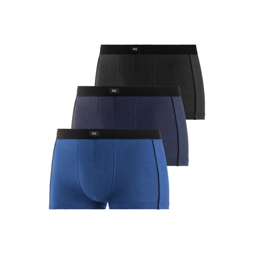 Hipster H.I.S, Herren, Gr. 9 (XXXL), blau (blau, navy, schwarz), Jersey, Obermaterial: 95% Baumwolle, 5% Elasthan, unifarben, körpernah, Unterhosen, knapp sitzende Boxershorts aus Baumwollmischung