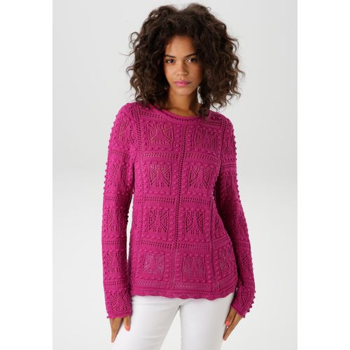 Strickpullover ANISTON CASUAL, Damen, Gr. 36, pink (fuchsia), Strick, Obermaterial: 50% Baumwolle, 50% Polyacryl, Ajourstrickmuster, unifarben, modisch, figurumspielend hüftlang, Rundhals, Langarm gewellter Abschluss, Pullover, im attraktiven Ajour-Muster-Mix - NEUE KOLLEKTION