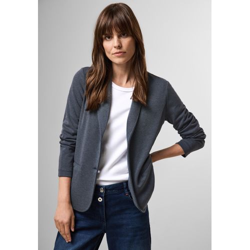 Kurzblazer CECIL, Damen, Gr. XL (44), blau (universal blau melange), Stoff, Jersey, 66% Polyester, 25% Viskose, 4% Elasthan, unifarben, casual, gerade normal, V-Ausschnitt, Langarm Bündchen, Blazer, in Melange Optik