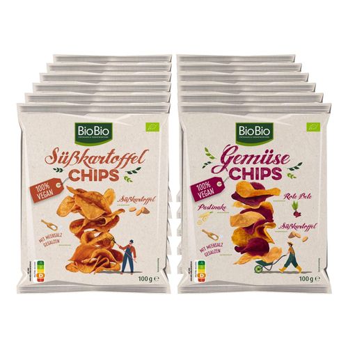 BioBio Gemüse- / Süßkartoffelchips 100 g, verschiedene Sorten, 12er Pack