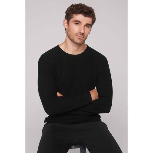 Rundhalspullover CMPD, Herren, Gr. XL, schwarz (true schwarz), Material: 100% Baumwolle, unifarben, casual, lässig geschnitten normal, Rundhals, Langarm eingesetzt Rollsaum, Pullover, mit Rollsäumen