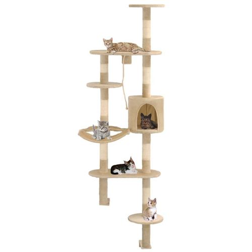 Prolenta Premium - Wandkratzbaum mit Sisal-Kratzsäulen 194 cm Beige