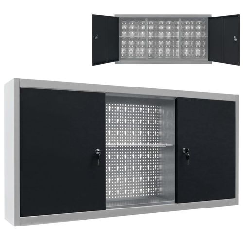 Prolenta Premium - Wand-Werkzeugschrank Industrie-Stil Metall Grau und Schwarz
