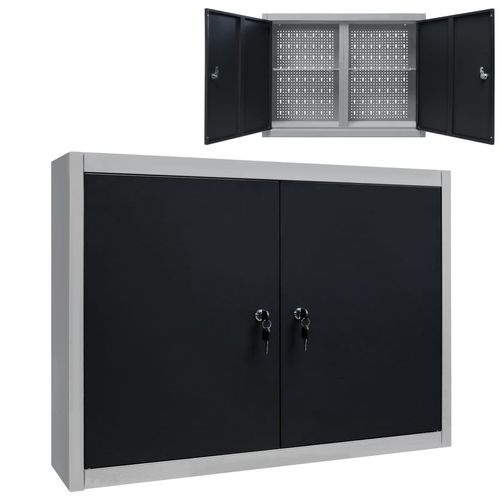 Prolenta Premium - Wand-Werkzeugschrank Industrie-Stil Metall Grau und Schwarz