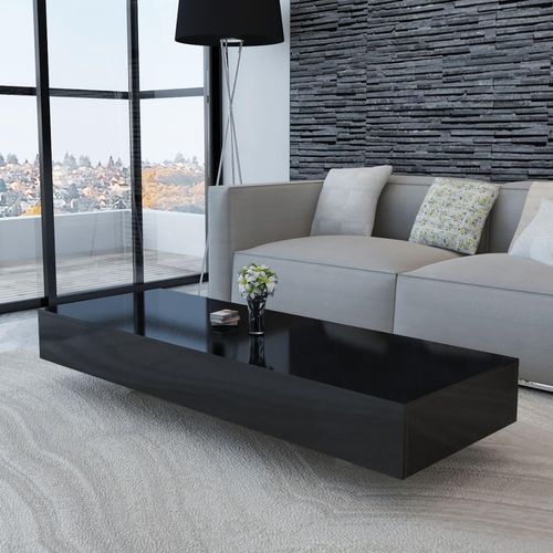 Couch-Tisch MDF Hochglanz schwarz weiß oder grau bis zu 115 x 55 x 31 cm, Maße:85 x 55 x 31 cm, Holz Optik Farben:Schwarz Hochglanz