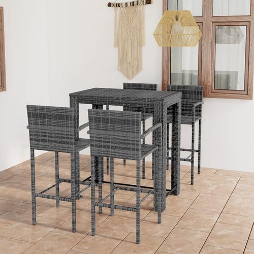 Prolenta Premium 5-tlg. Garten-Bar-Set mit Armlehnen Poly Rattan Grau