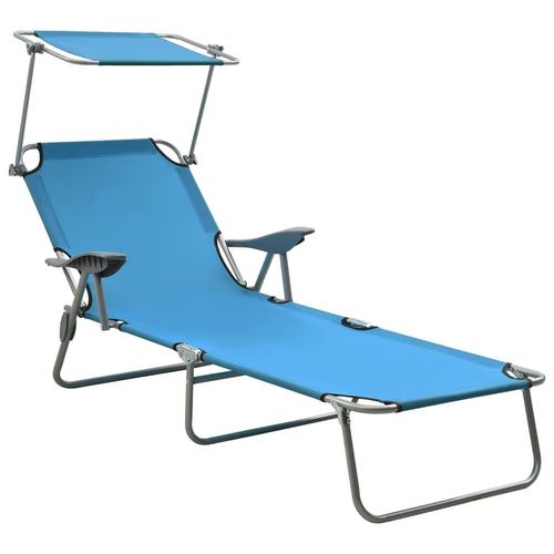 Prolenta Premium Sonnenliege mit Sonnenschutz Stahl Blau