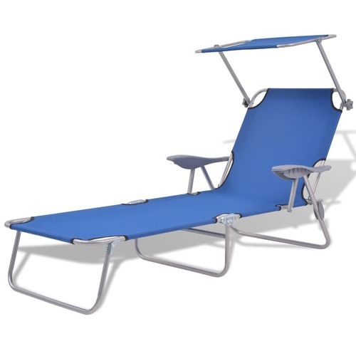 Prolenta Premium Sonnenliege mit Sonnenschutz Stahl Blau
