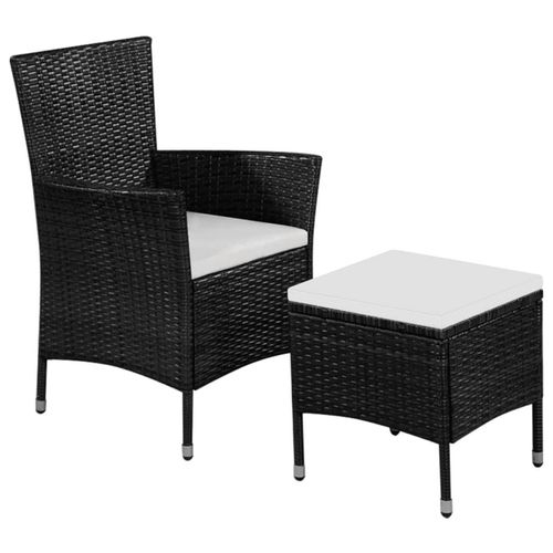 Prolenta Premium Gartenstuhl und Hocker mit Polstern Poly Rattan Schwarz