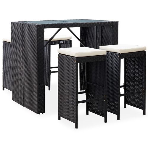 Prolenta Premium 5-tlg. Garten-Bar-Set Poly Rattan und Glas Schwarz