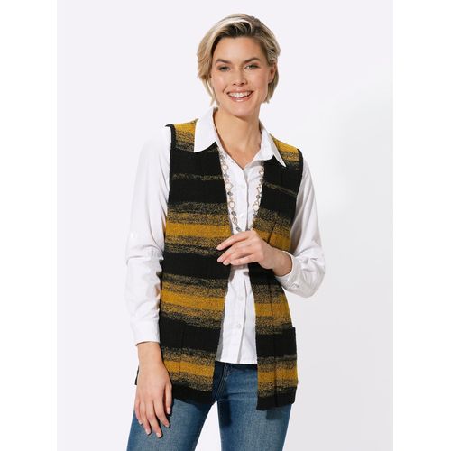 Strickweste CLASSIC BASICS, Damen, Gr. 52, gelb (ocker, schwarz, geringelt), 77% Polyacryl, 23% Polyester, gemustert, gestreift, Westen