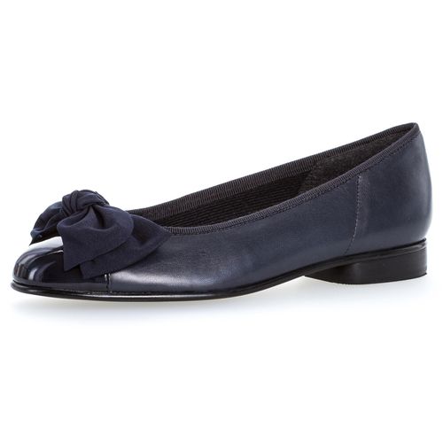 Ballerina GABOR, Damen, Gr. 38, blau (dunkelblau), Leder, Lacklederimitat, klassisch, Schuhe, Flats, Kitten Heel, Festliche Schuhe mit aufwendiger Schleife