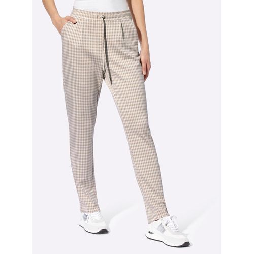 Jogger Pants HEINE, Damen, Gr. 44, Normalgrößen, beige (beige, ecru, kariert), 54% Viskose, 44% Polyester, 2% Elasthan, gemustert, kariert, lang, Hosen