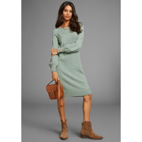 Strickkleid LAURA SCOTT, Damen, Gr. 42, N-Gr, grün (salbei), Strick, Obermaterial: 50% Viskose, 26% Polyamid, 24% Polyester, feminin, figurbetont kurz, Rundhals, Langarm Raglanärmel angesetztes Bündchen, Kleider, figurbetonter Schnitt, aus Viskosemischung, Langarm