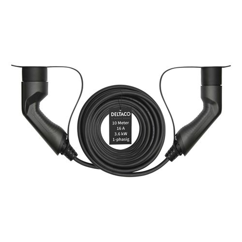 Deltaco E-Auto Ladekabel Typ2 auf Typ2, 16 A, 3,6 kW, 1-phasig, 10m