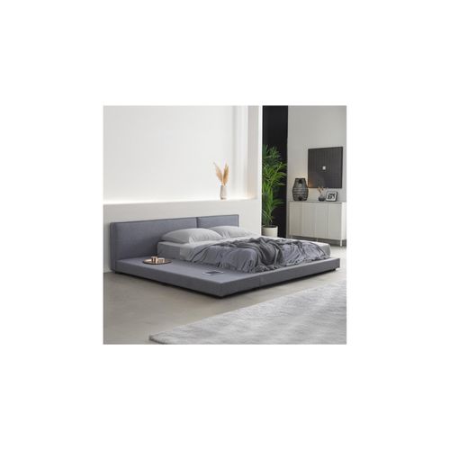 HOME DELUXE Bett mit Ablage GALAXIS 140x200 cm Grau mit Matratze H2/H3