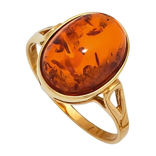 Goldring JOBO Gr. 58, gelb (gelbgold 375), Fingerringe, Damen, 58, Gelbgold 375, 375 Gold mit Bernstein