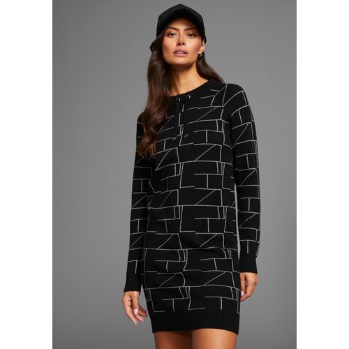 Strickkleid LAURA SCOTT, Damen, Gr. 38, N-Gr, schwarz, Strick, Obermaterial: 50% Viskose, 26% Polyamid, 24% Polyester, gemustert, Jacquardmuster, casual, figurbetont kurz, Rundhals, Langarm Raglanärmel Rippbündchen, Kleider, aus kuscheligem Jacquardstrick mit Grafik-Motiv
