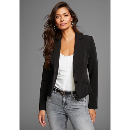 Kurzblazer MELROSE, Damen, Gr. 40, schwarz, Web, Obermaterial: 95% Polyester, 5% Elasthan. Futter: 100% Polyester, unifarben, feminin, sehr figurbetont kurz, Langarm, Blazer, Topseller