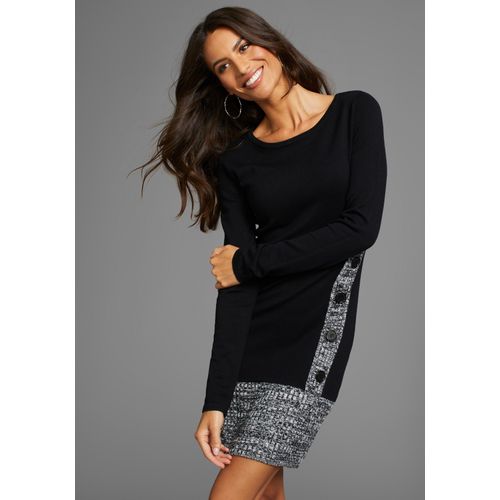 Strickkleid LAURA SCOTT, Damen, Gr. 38, N-Gr, schwarz, Feinstrick, Obermaterial: 50% Viskose, 30% Polyacryl, 20% Polyamid, unifarben, meliert, feminin, figurbetont mini, Rundhals, Langarm, Kleider, mit modischer Zierknopfleiste