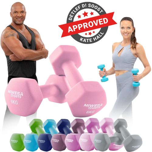 Miweba Sports Gymnastikhanteln 2er-Set NKH100, bodenschonend, 0,5-10 kg, Anti-Rutsch-Oberfläche (Rosa, 2x 6,0 Kg)
