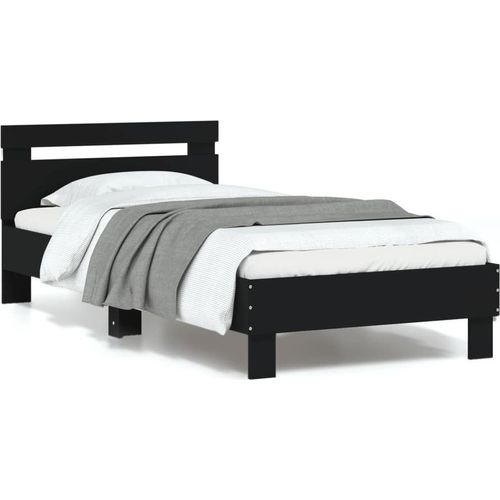 Bettgestell mit Kopfteil und LED-Leuchten Schwarz 90x190 cm