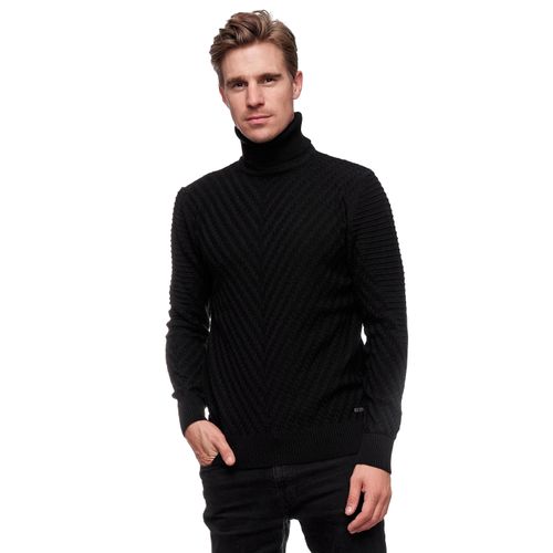 Rollkragenpullover RUSTY NEAL, Herren, Gr. S, schwarz, 70% Polyacryl, 30% Baumwolle, unifarben, casual, normal, hoch geschlossener Ausschnitt, Langarm, Pullover, in stilvollem Feinstrick