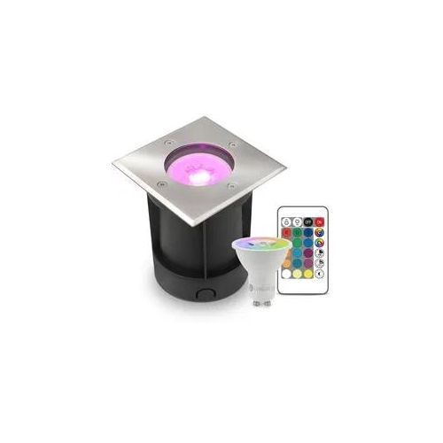 LED Bodeneinbaustrahler eckig Edelstahl 230V IP67 - Leuchtmittel: GU10 5W RGB+CC...