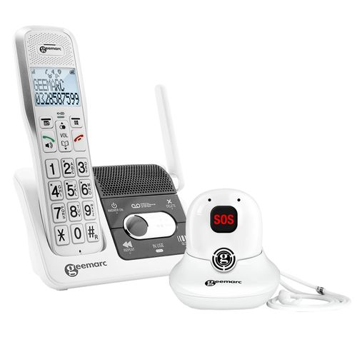 Geemarc, Seniorentelefon mit verstärktem Klingelton und SOS-Anhänger, Weiß