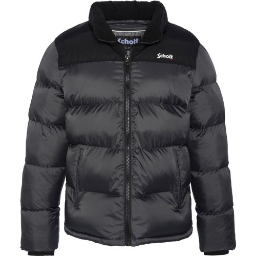 Steppjacke SCHOTT NYC, Herren, Gr. S, grau (anthrazit), Softshell, Obermaterial: 100% Nylon, unifarben mit Farbeinsatz, Basic, klassisch hüftlang, Langarm eingesetzt Windstopperbündchen mit innenliegendem Gummizug, Jacken, Unisex-Schnitt