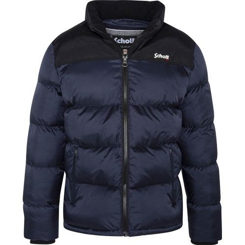 Steppjacke SCHOTT NYC, Herren, Gr. S, blau (navy), Softshell, Obermaterial: 100% Nylon, unifarben mit Farbeinsatz, Basic, klassisch hüftlang, Langarm eingesetzt Windstopperbündchen mit innenliegendem Gummizug, Jacken, Unisex-Schnitt