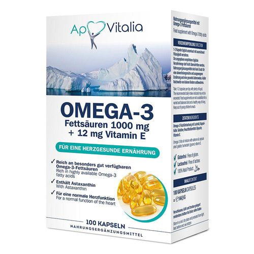 APOVITALIA Omega-3 Fettsäuren 1000mg+12mg Vit.E 100 St