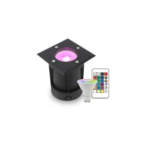 LED Bodeneinbaustrahler Schwarz eckig 230V IP67 - Leuchtmittel: GU10 5W RGB+CCT ...