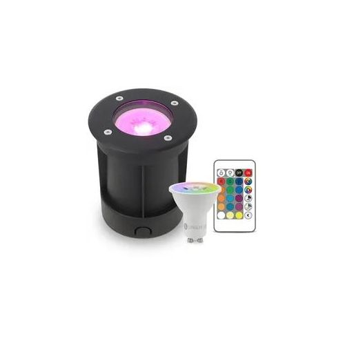 LED Bodeneinbaustrahler Schwarz rund 230V IP67 - Leuchtmittel: GU10 5W RGB+CCT i...